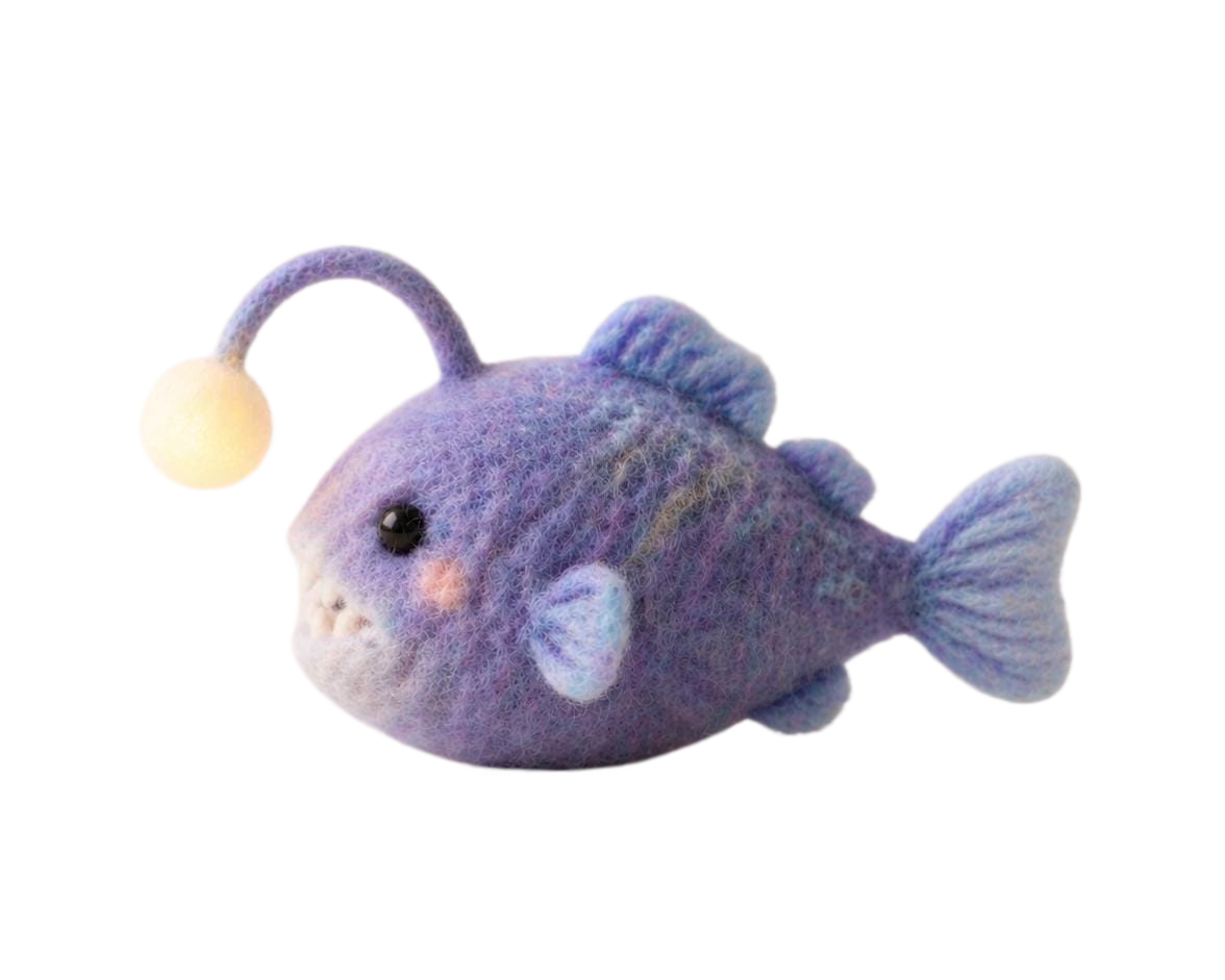 Handmade Needle Felted Purple Angler Fish Plush Figurine